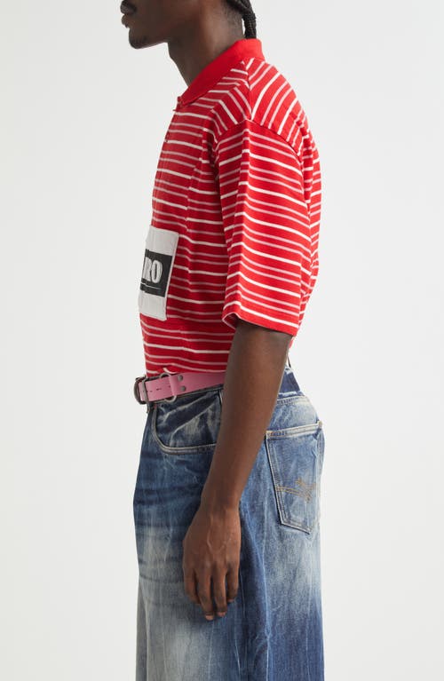 Shop Martine Rose Paneled Oversize Stripe Cotton Piqué Polo In Red-white Stripe Strongbow