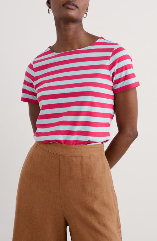 Seasalt Cornwall Sailor Stripe Organic Cotton T-shirt In Scallion Raspberry