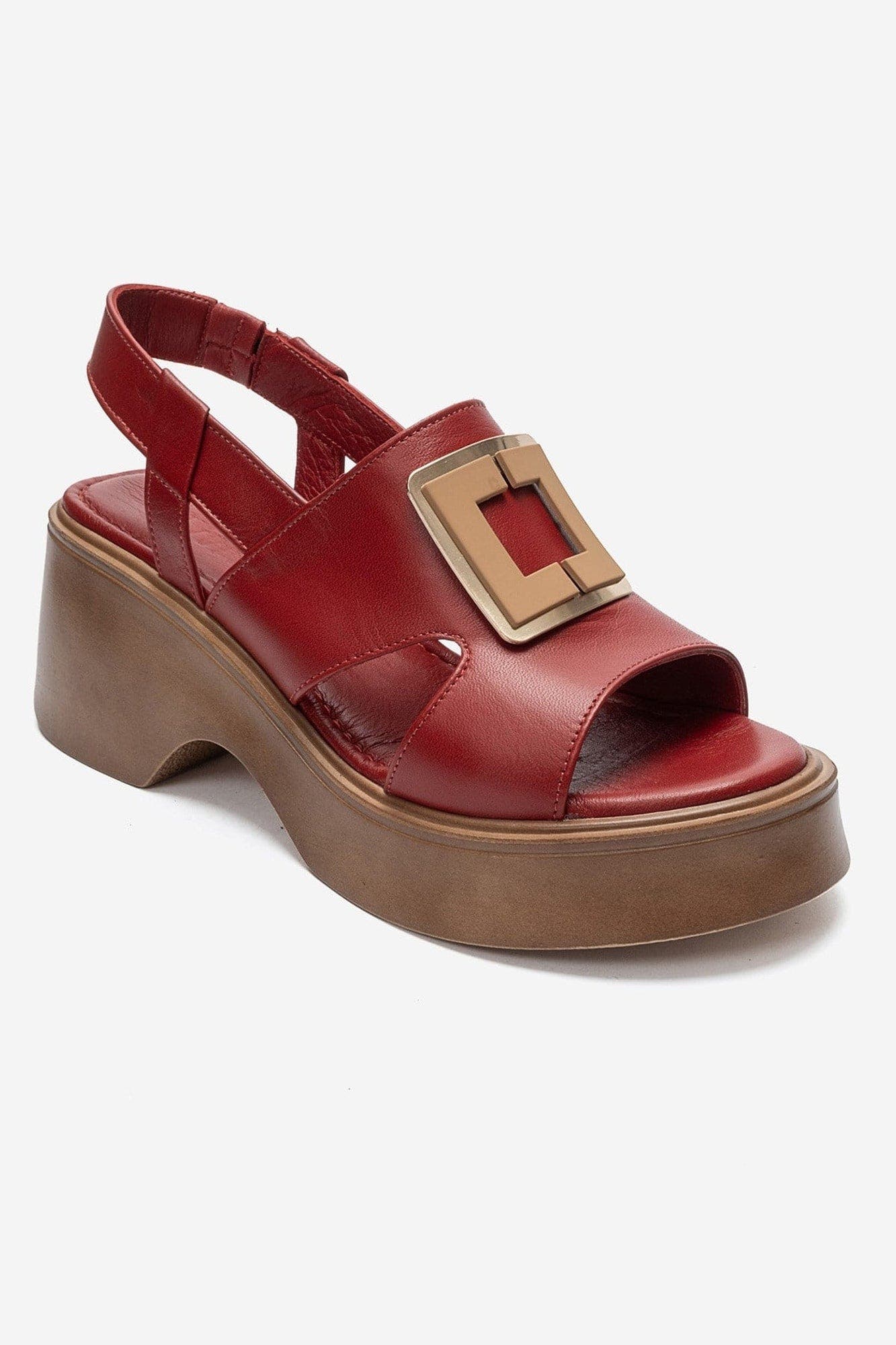 Lucia Leather Buckle Platform Sandal, Alternate, color, Red