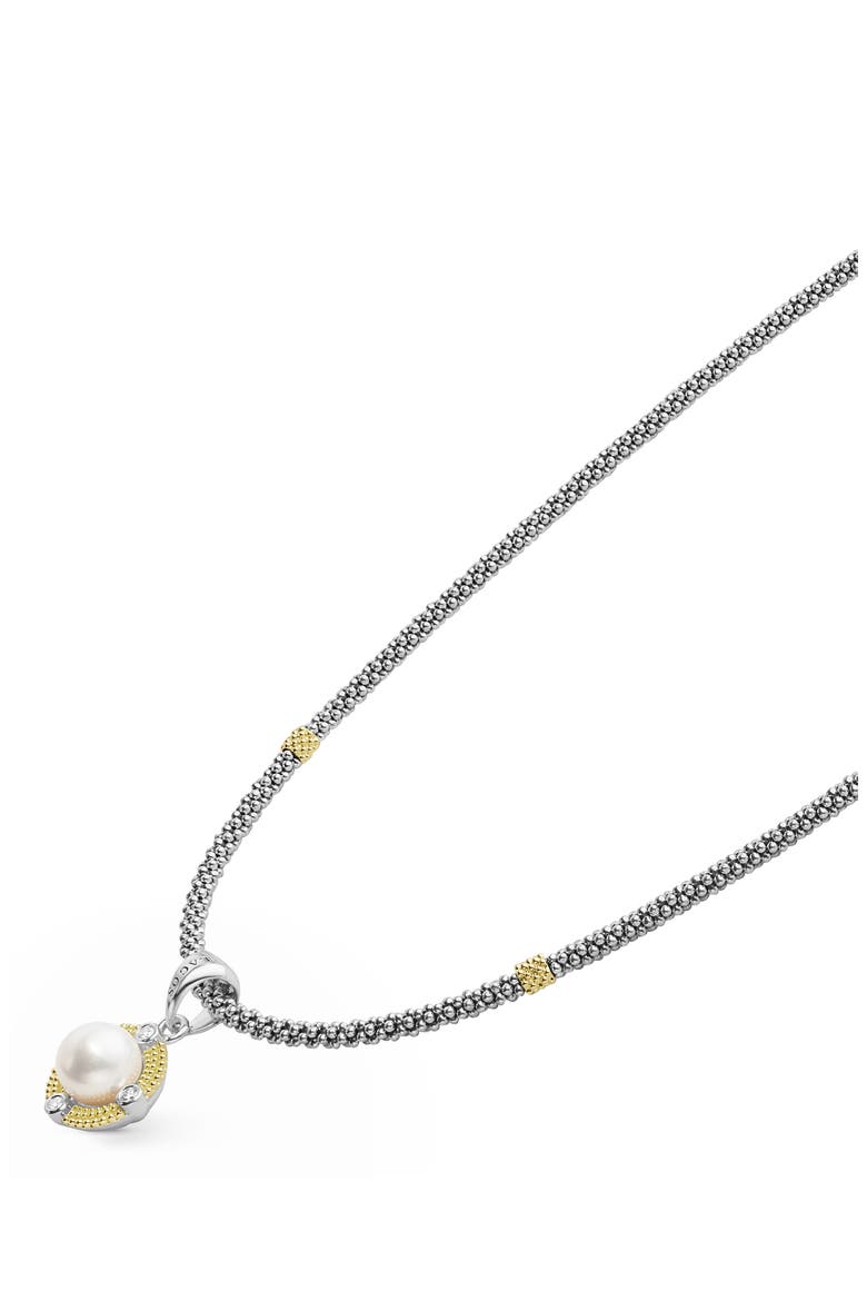 Luna Freshwater Pearl & Diamond Lux Pendant Necklace, Alternate, color, SILVER