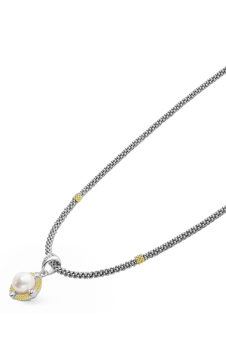 LAGOS Luna Freshwater Pearl & Diamond Lux Pendant Necklace, Alternate, color, Silver