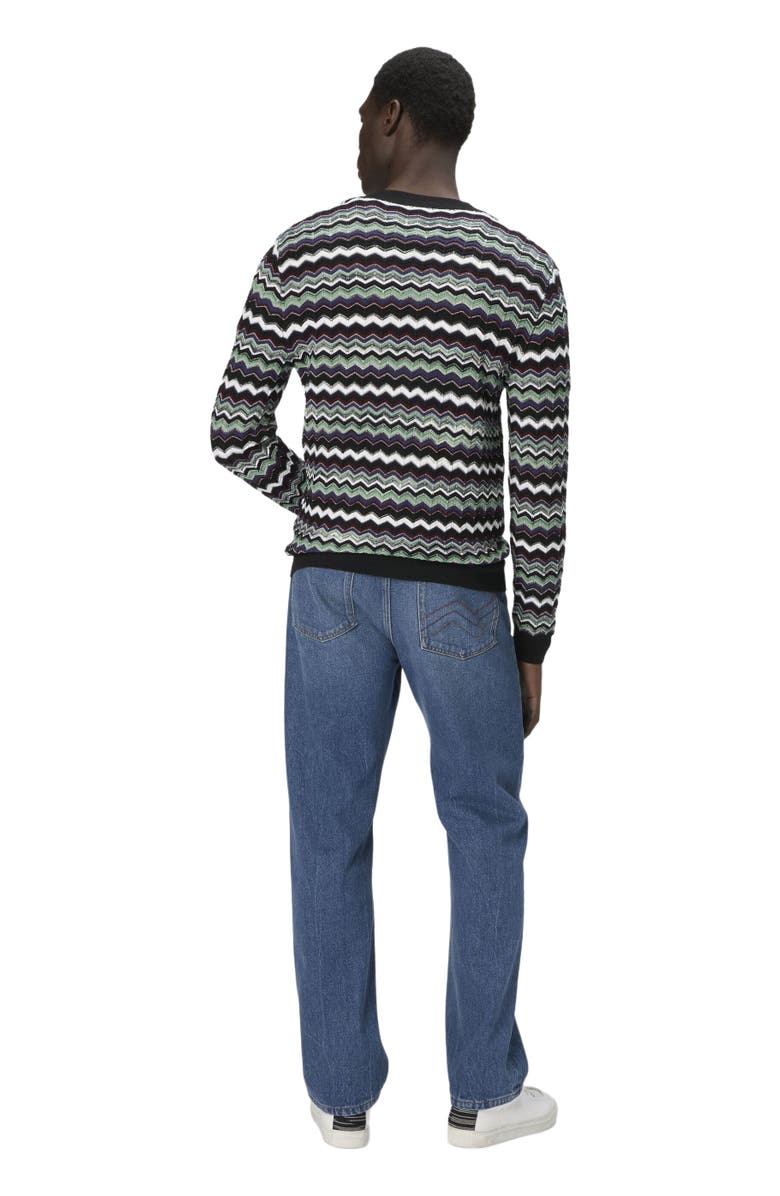 Missoni Cardigan In Wool-cotton Blend With Zigzag, Alternate, color, Blue & Green