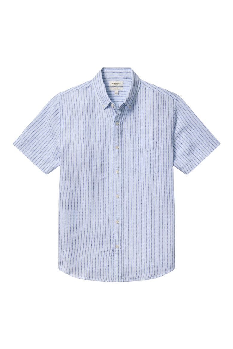Slim Fit Striped Linen Short Sleeve Shirt, Alternate, color, LIGHT BLUE TRITON STRIPE LINEN