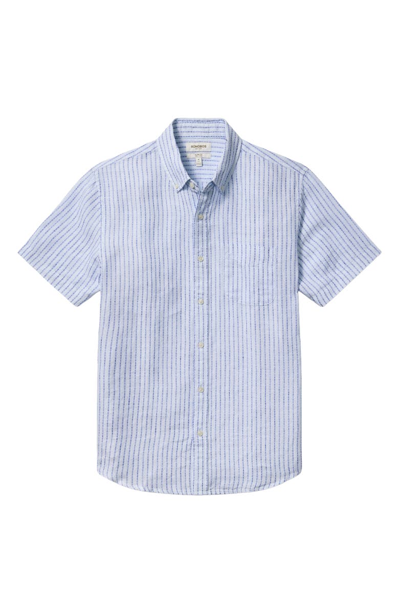 Bonobos Slim Fit Striped Linen Short Sleeve Shirt, Alternate, color, Light Blue Triton Stripe Linen