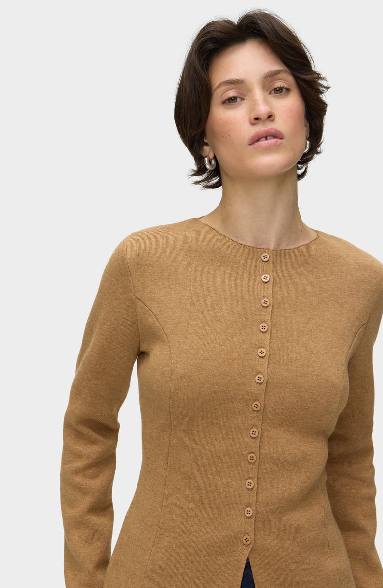ALIGNE Daphne Split Hem Organic Cotton & Wool Blend Cardigan, Alternate, color, Camel