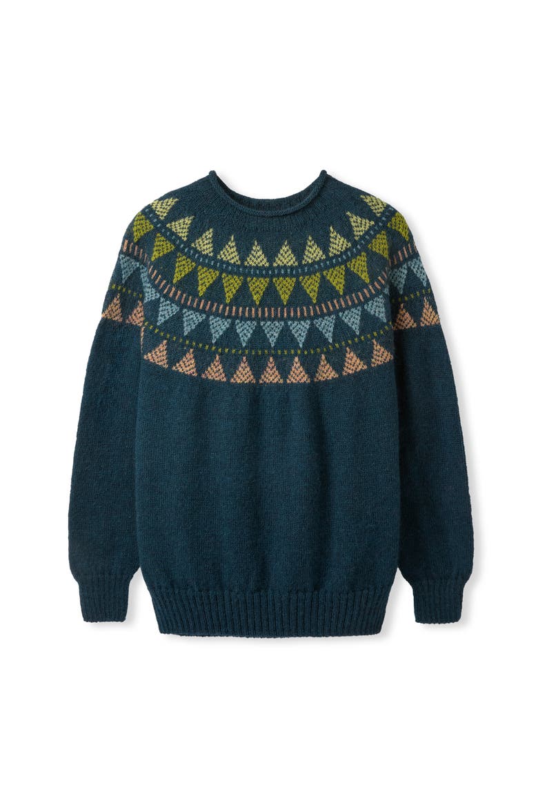 British Geo Fair Isle Yoke Sweater, Alternate, color, Dark Teal