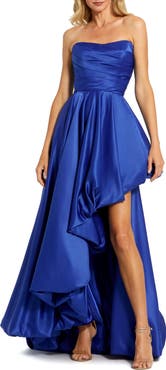 Mac Duggal Asymmetrical High Low Strapless Ruched Gown