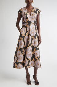 ST. JOHN Vida Poppy Floral Jacquard A-Line Dress