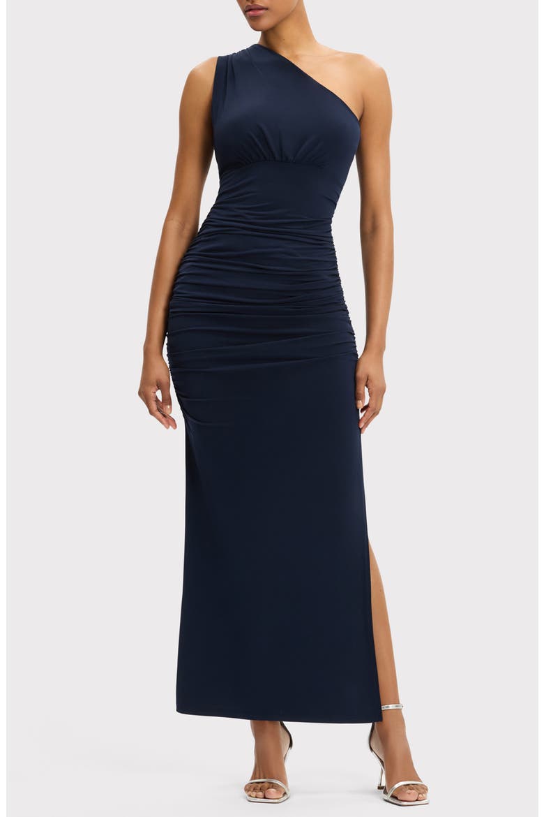 One-Shoulder Ruched Jersey Cocktail Dress, Main, color, CLASSIC BLUE-470