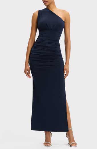 One-Shoulder Ruched Jersey Cocktail Dress