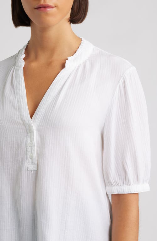 Cloth & Stone Puff Sleeve Half Placket Top In White