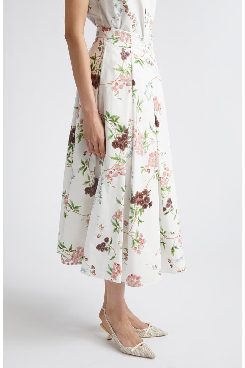 Chintz Floral Pleated Organic Cotton Poplin A-Line Midi Skirt, Alternate, color, FRENCH CHINTZ MULTI WHITE