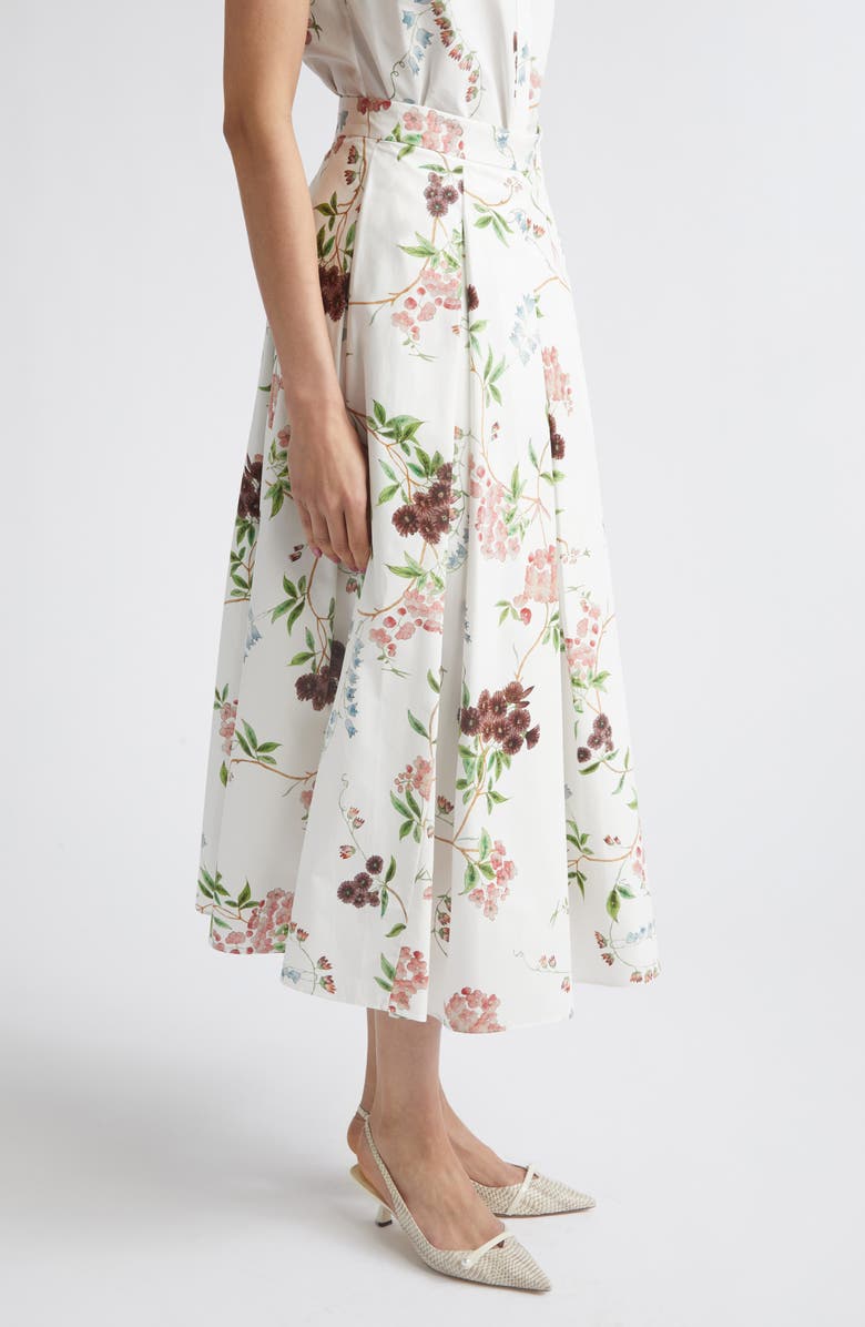 Erdem Chintz Floral Pleated Organic Cotton Poplin A-Line Midi Skirt, Alternate, color, French Chintz Multi White