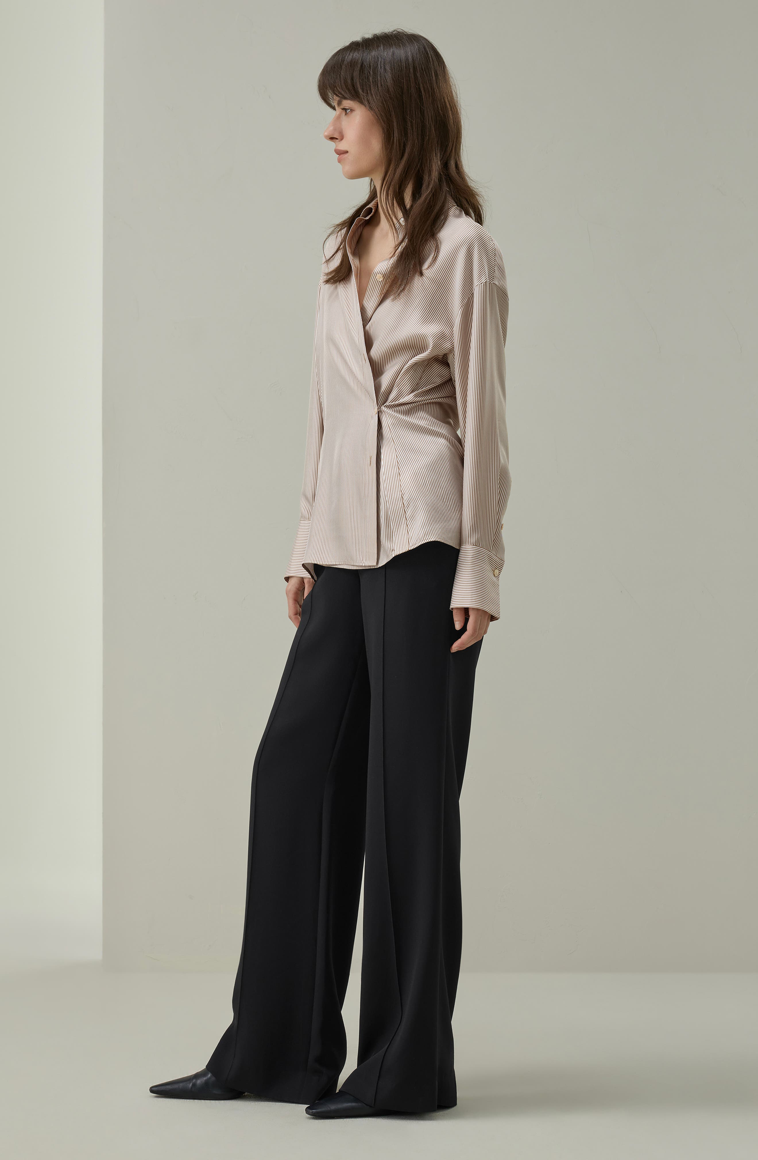 Lilysilk Striped Silk Twill Asymmetric Wrap Shirt (Women) | Nordstrom
