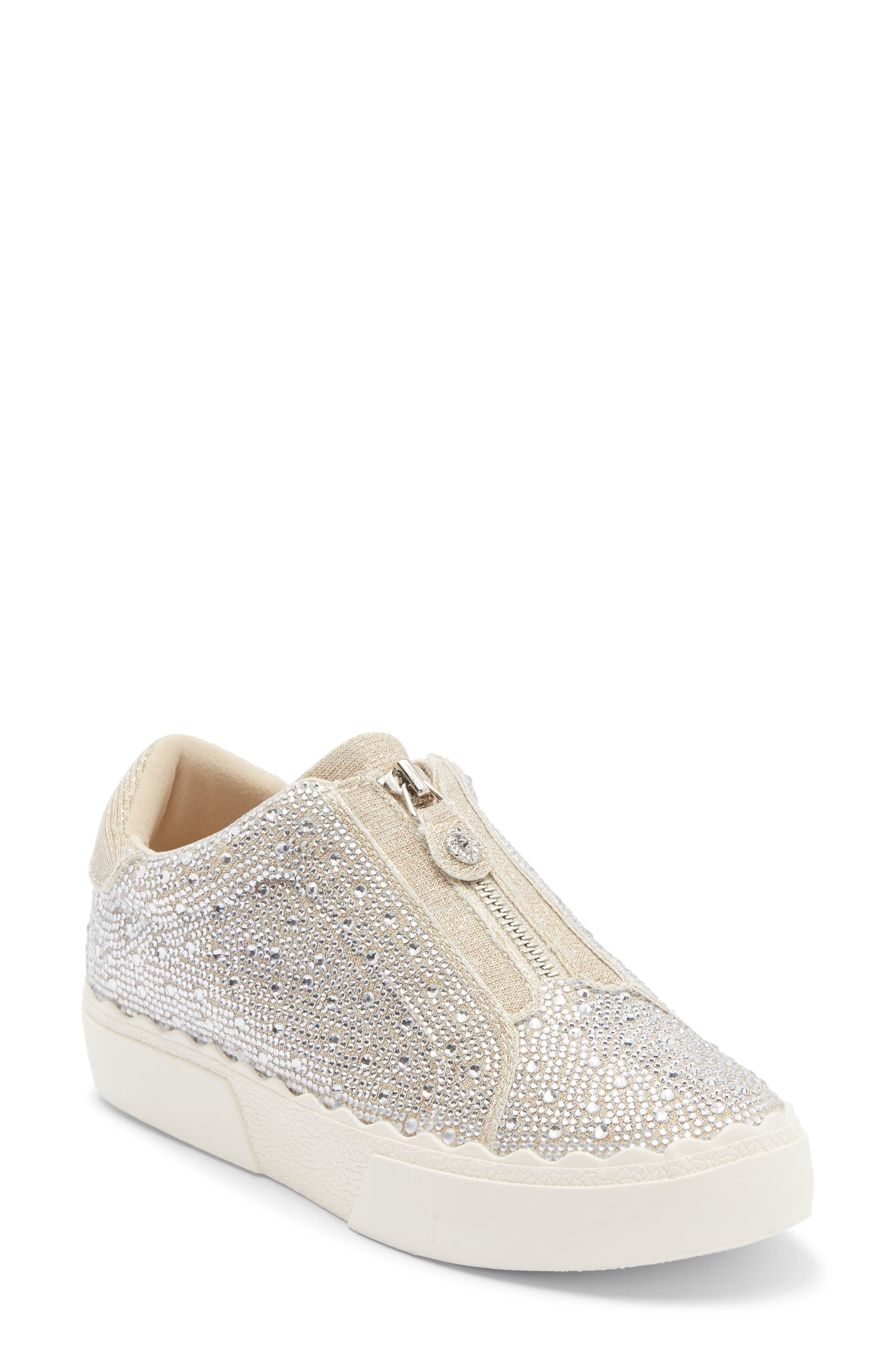 Anne Klein Cadia Zip Embellished Sneaker, Main, color, Platinum