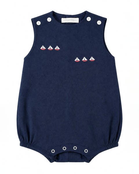 Boys Navy Sailboats Embrodiered Bubble 6m-baby