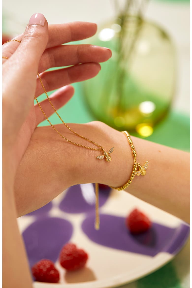 Sparkle Wings Bee Pendant Necklace, Alternate, color, GOLD PLATED