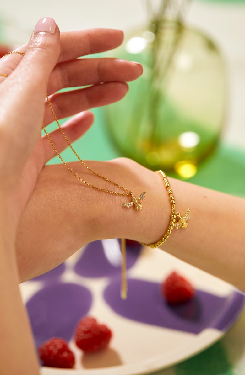 Estella Bartlett Sparkle Wings Bee Pendant Necklace, Alternate, color, Gold Plated