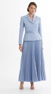 Gizia Blue Belted Blazer Pleated Skirt Set