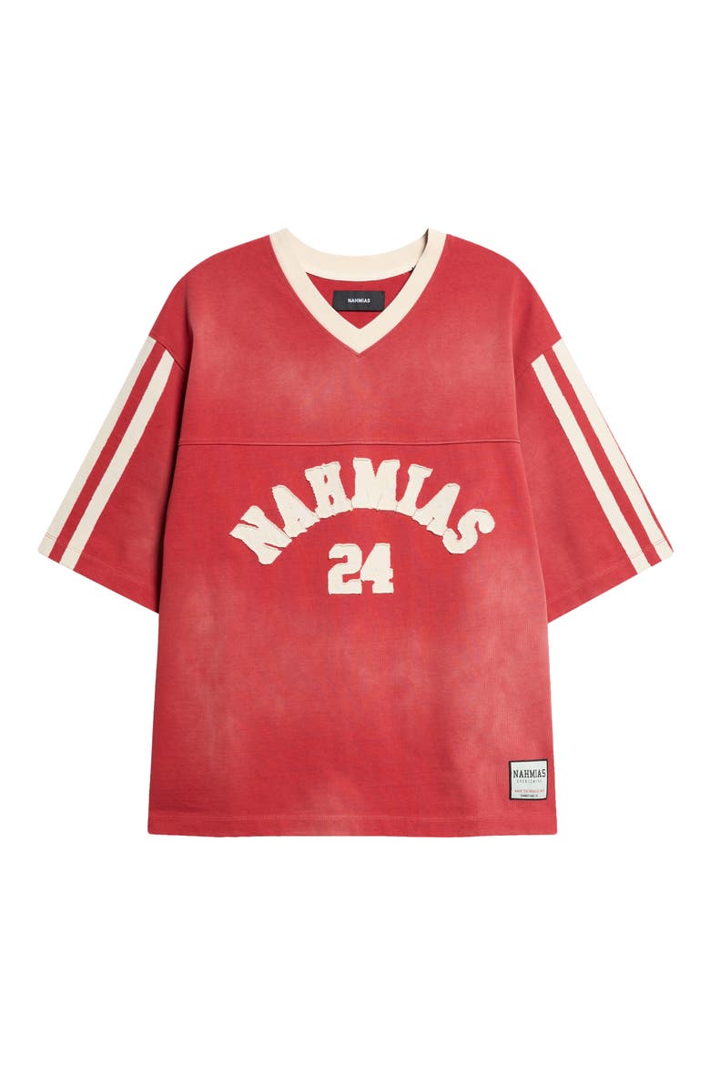 Campus Oversize Heavyweight Cotton V-Neck Jersey, Alternate, color, BURGUNDY
