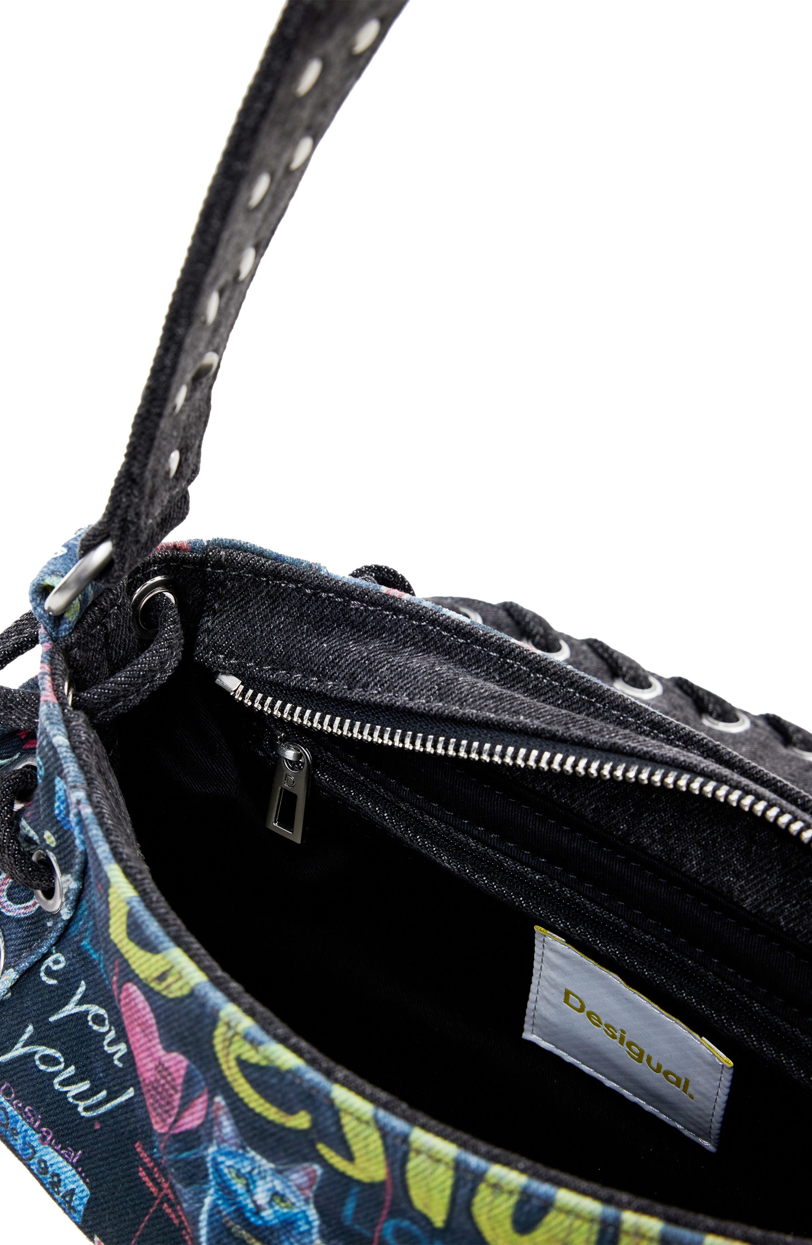 Desigual Denim Lace-Up Shoulder Bag, Alternate, color, 