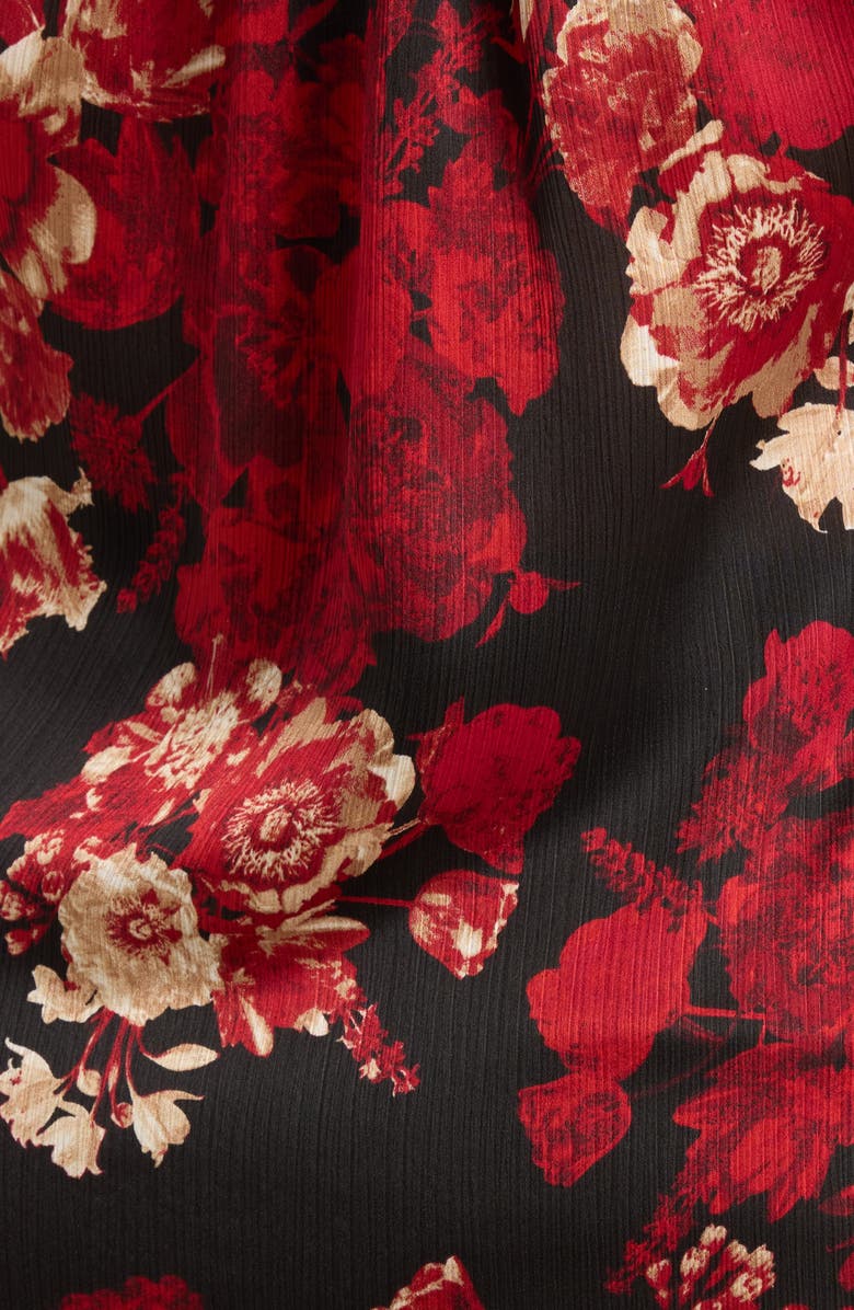 Anne Klein Pleated Print Split Neck Top, Alternate, color, Anne Black Multi