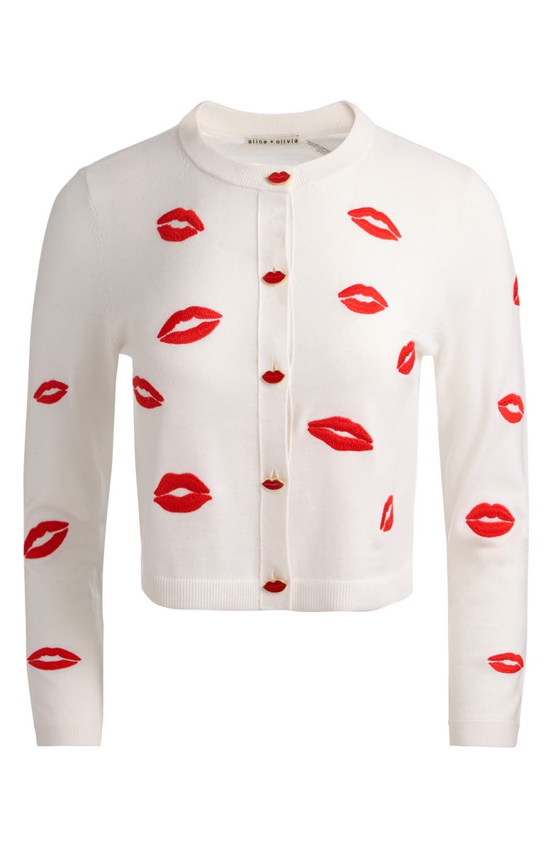 Alice + Olivia Daroda Lip Cardigan, Alternate, color, Soft White Multi
