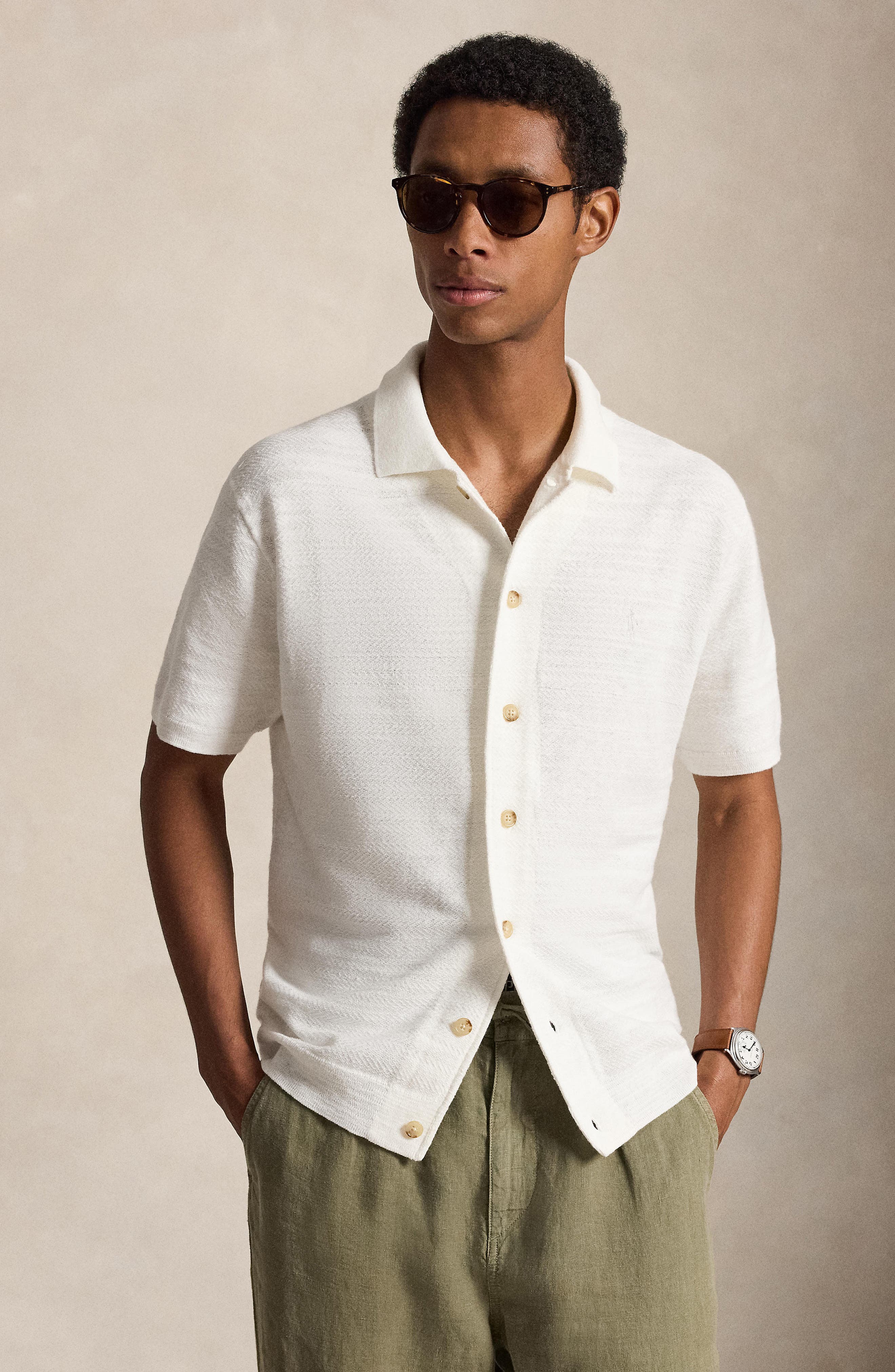 Polo Ralph Lauren Short Sleeve Cotton & Linen Herringbone Full