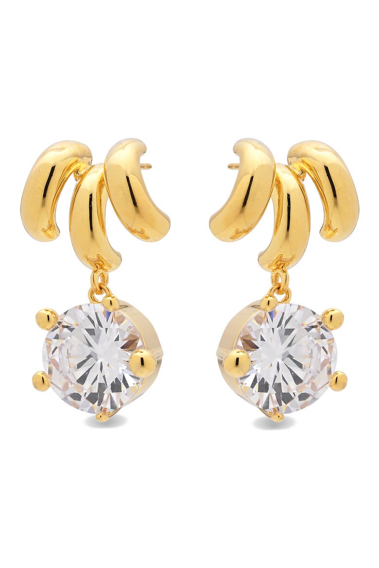 Isadora Cubic Zirconia Drop Triple Huggie Hoop Earrings, Alternate, color, GOLD