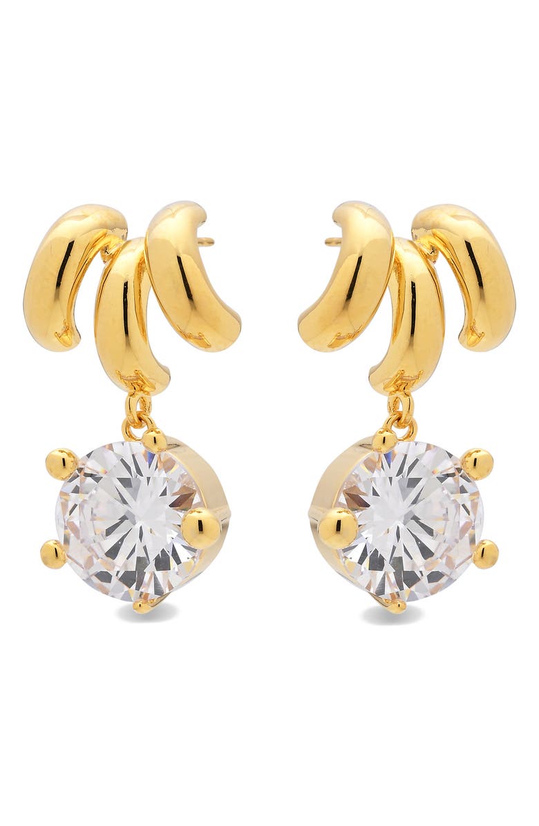 EYE CANDY LOS ANGELES Isadora Cubic Zirconia Drop Triple Huggie Hoop Earrings, Alternate, color, Gold