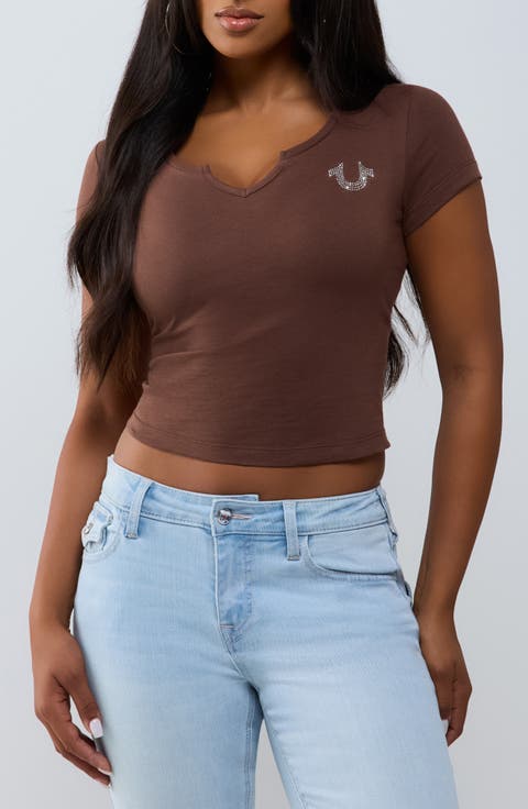 Crystal Logo Notched Neck Baby Tee