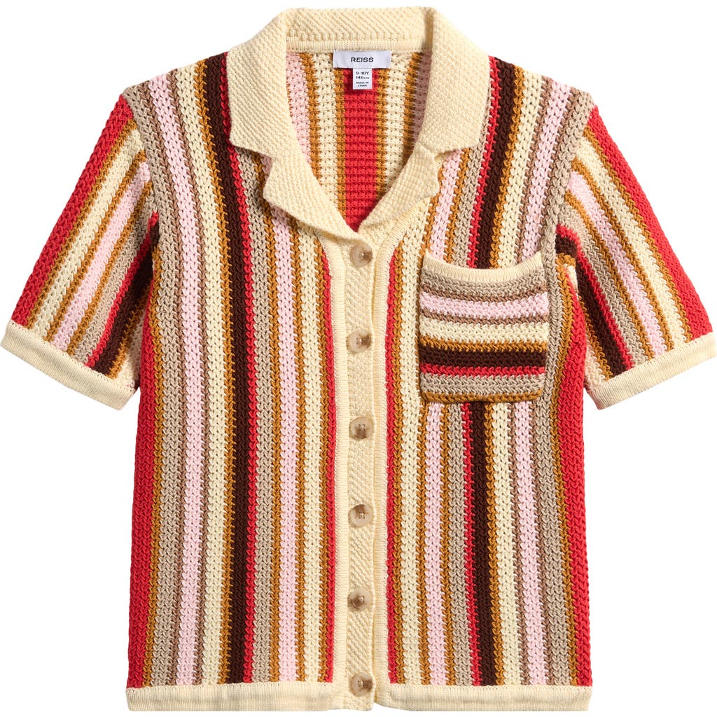 Reiss Kids' Candy Sr. Stripe Cotton Button-up Polo Sweater
