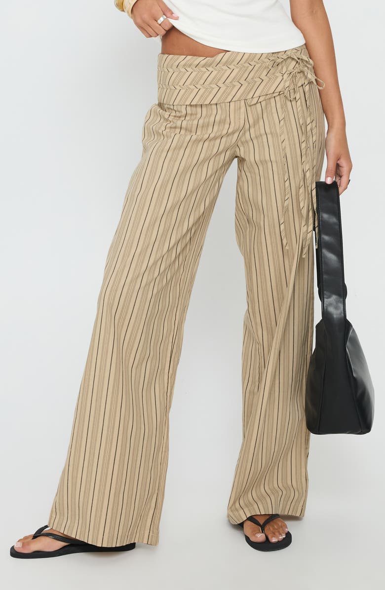 Princess Polly Seneca Wrap Waist Stripe Cotton Pants, Main, color, Beige Stripe