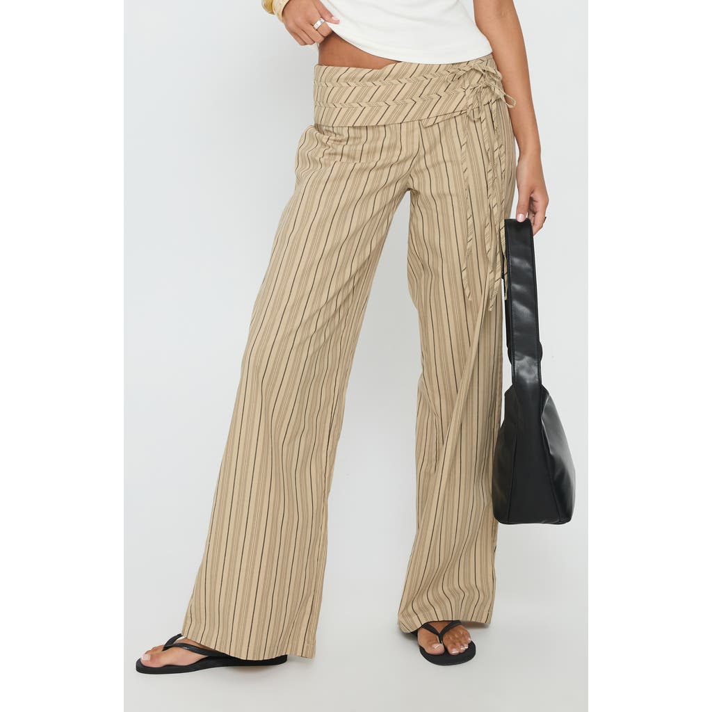 Princess Polly Seneca Wrap Waist Stripe Cotton Pants In Brown