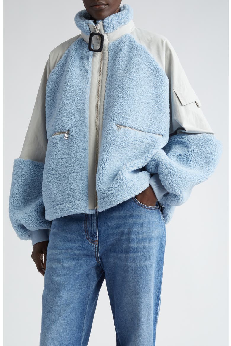 Oversize Mixed Media Colorblock Track Jacket (Nordstrom Exclusive), Main, color, LIGHT BLUE
