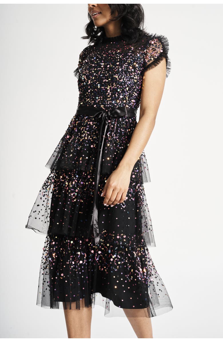 Frock and Frill Sequin Embellished Midi Gown with Tie Waist Detail, Alternate, color, 