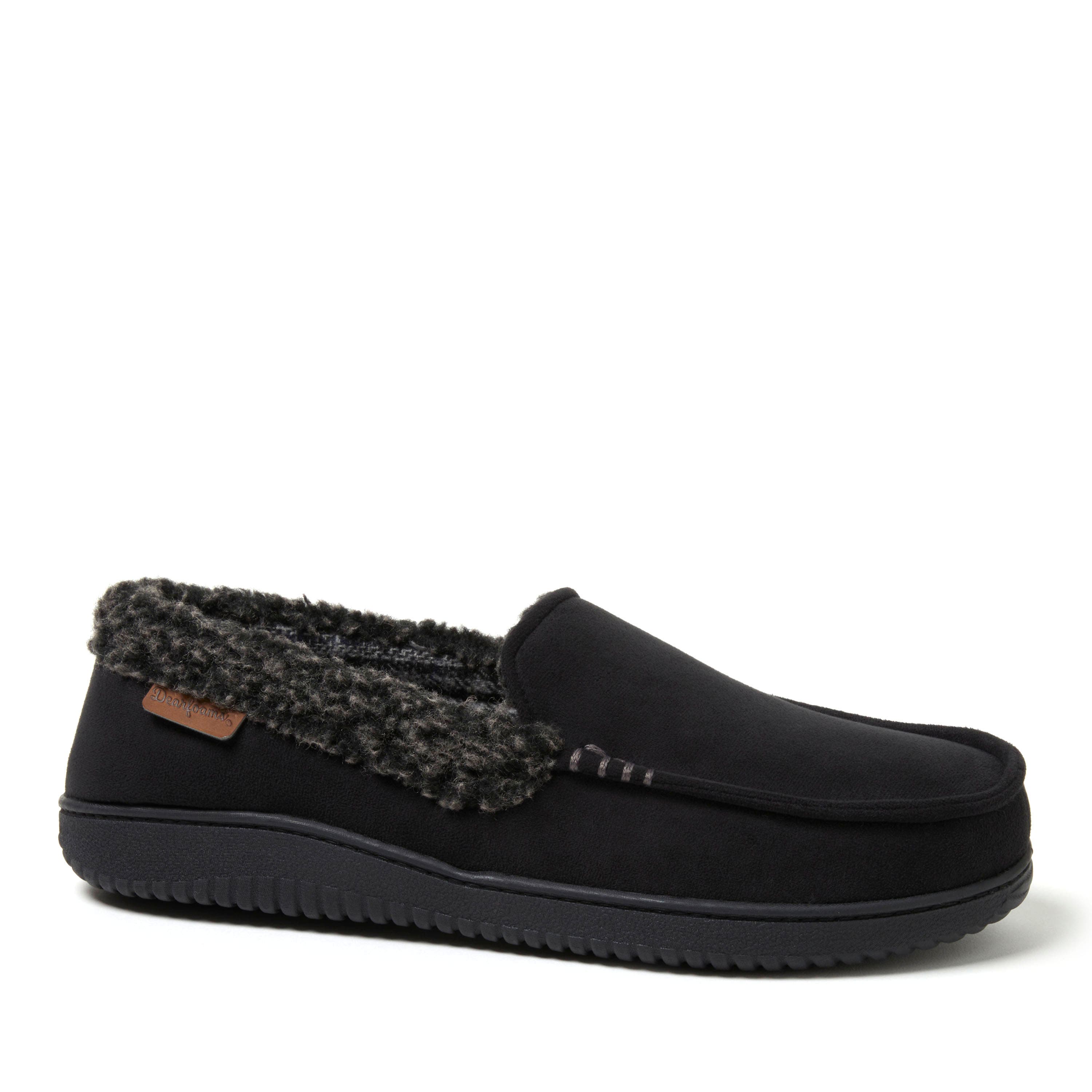DEARFOAMS Alexander Microsuede Moccasin Slipper, Main, color, Black