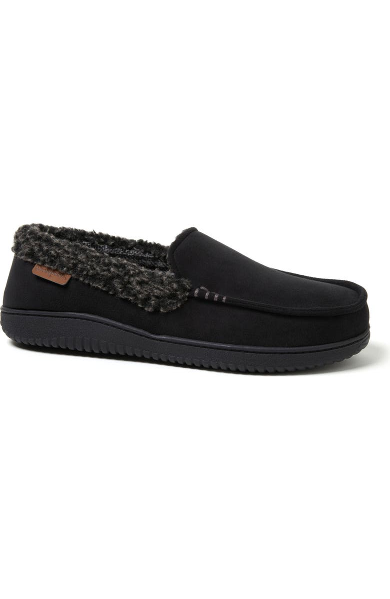 DEARFOAMS Alexander Microsuede Moccasin Slipper, Main, color, Black