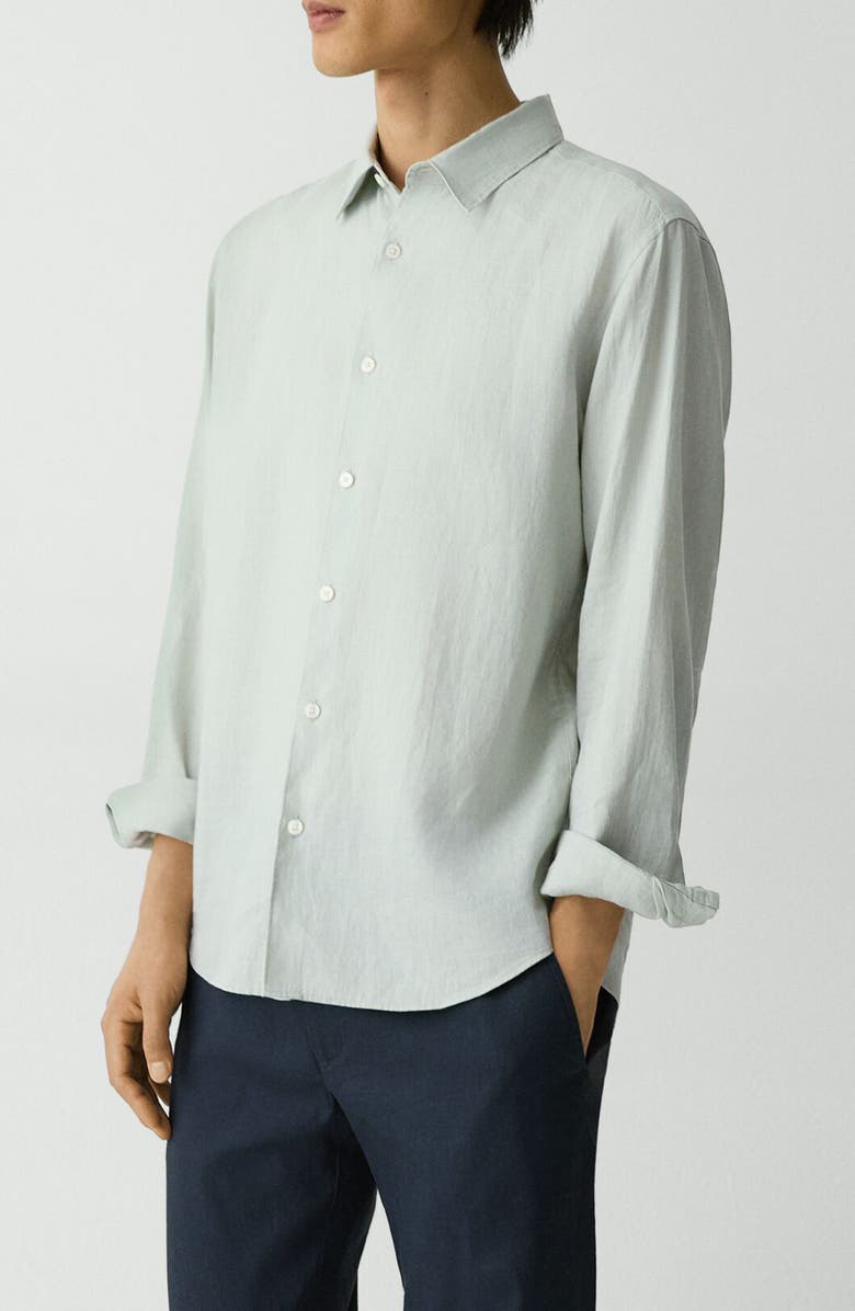 Theory Irving Solid Linen Button-Up Shirt, Alternate, color, Light Green
