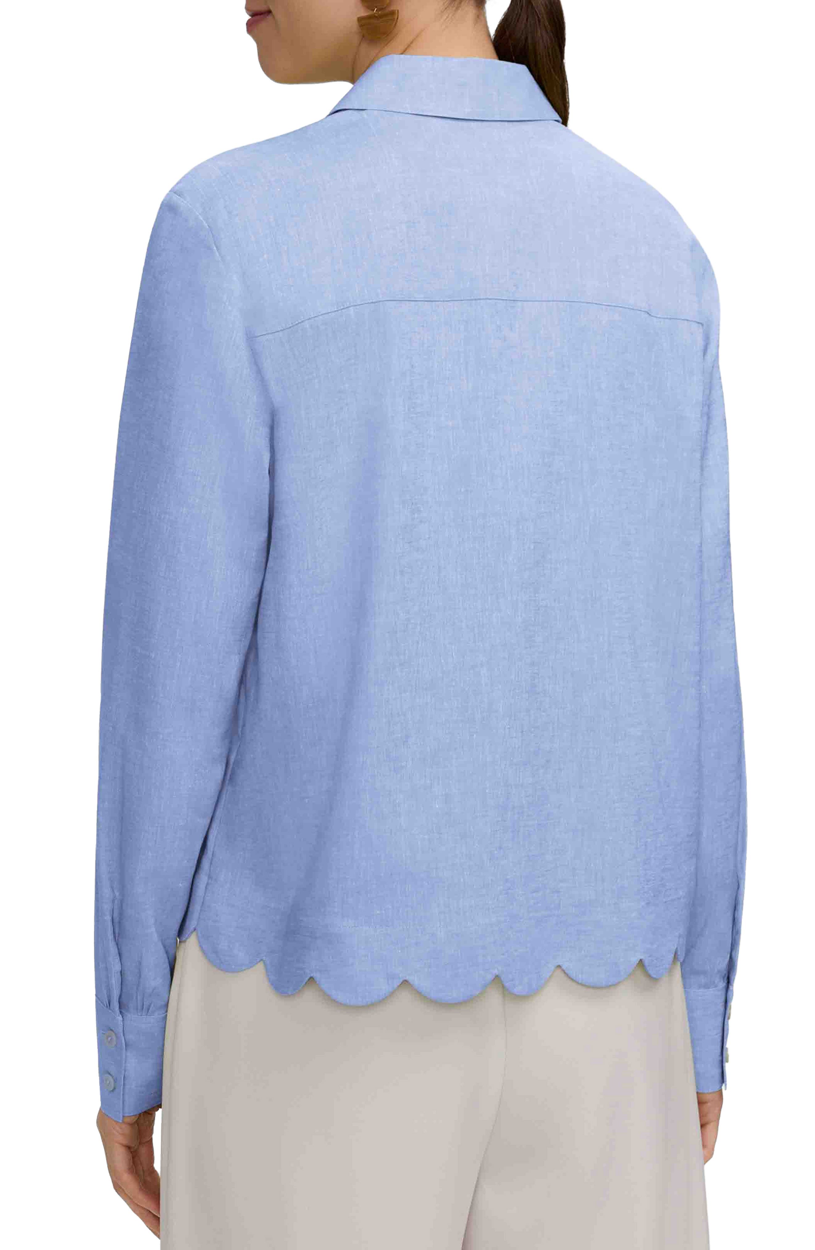 Scarlett Scallop Hem Linen Blend Button-Up Shirt - image 2
