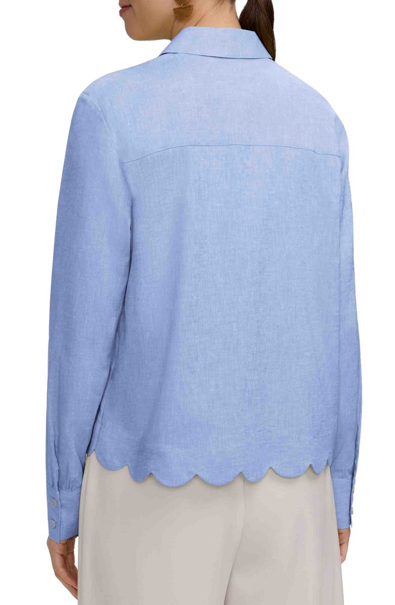 Foxcroft Scarlett Scallop Hem Linen Blend Button-Up Shirt, Alternate, color, Powder Blue