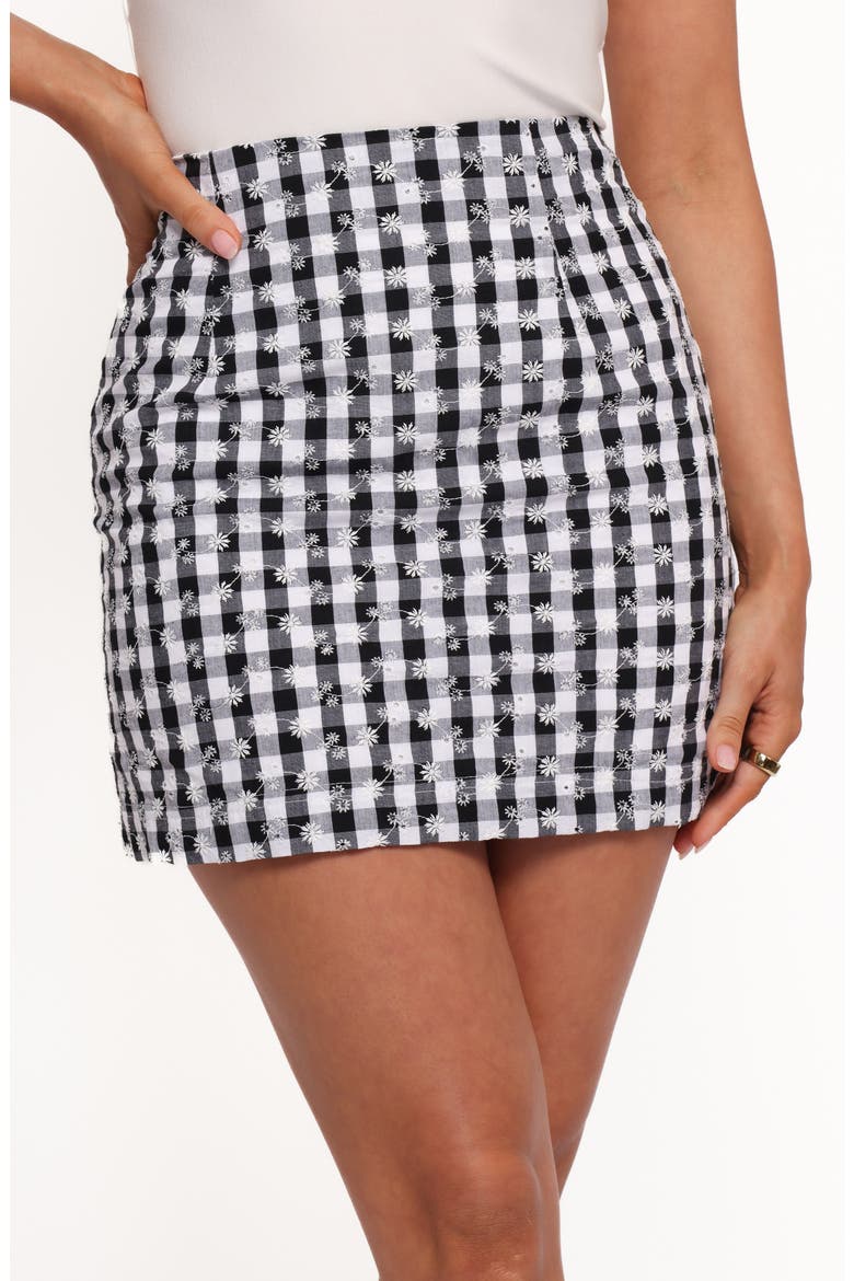 Clement Embroidered Check Miniskirt, Alternate, color, BLACK WHITE GINGHAM