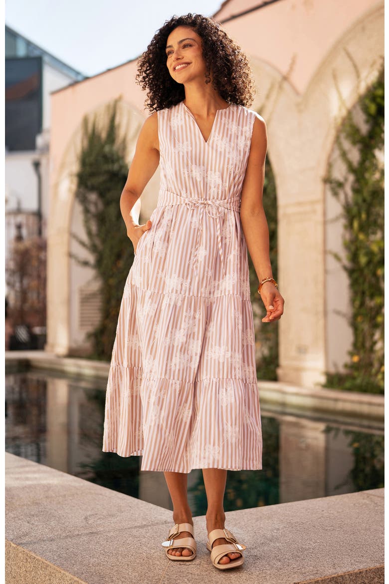 Stripe With Flower Cotton Dress, Alternate, color, Brown