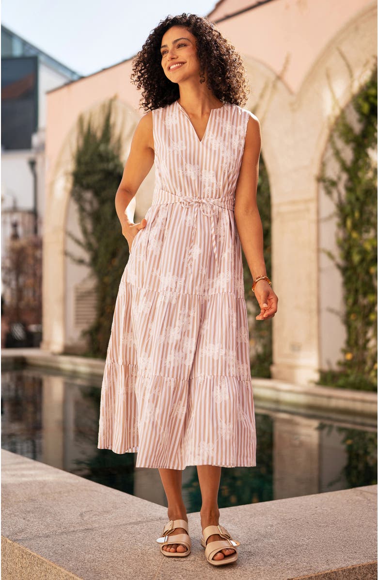 Yumi Stripe With Flower Cotton Dress, Alternate, color, Brown