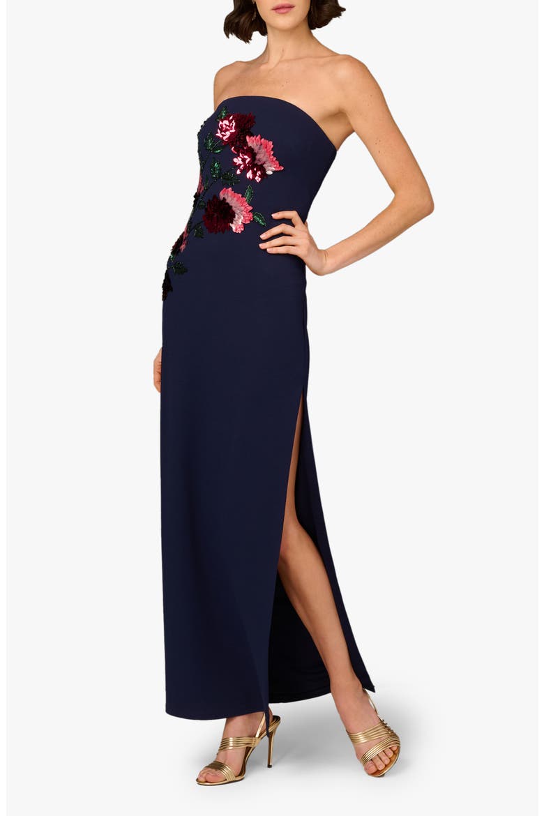 Bead Embellished Strapless Column Gown, Alternate, color, NAVY