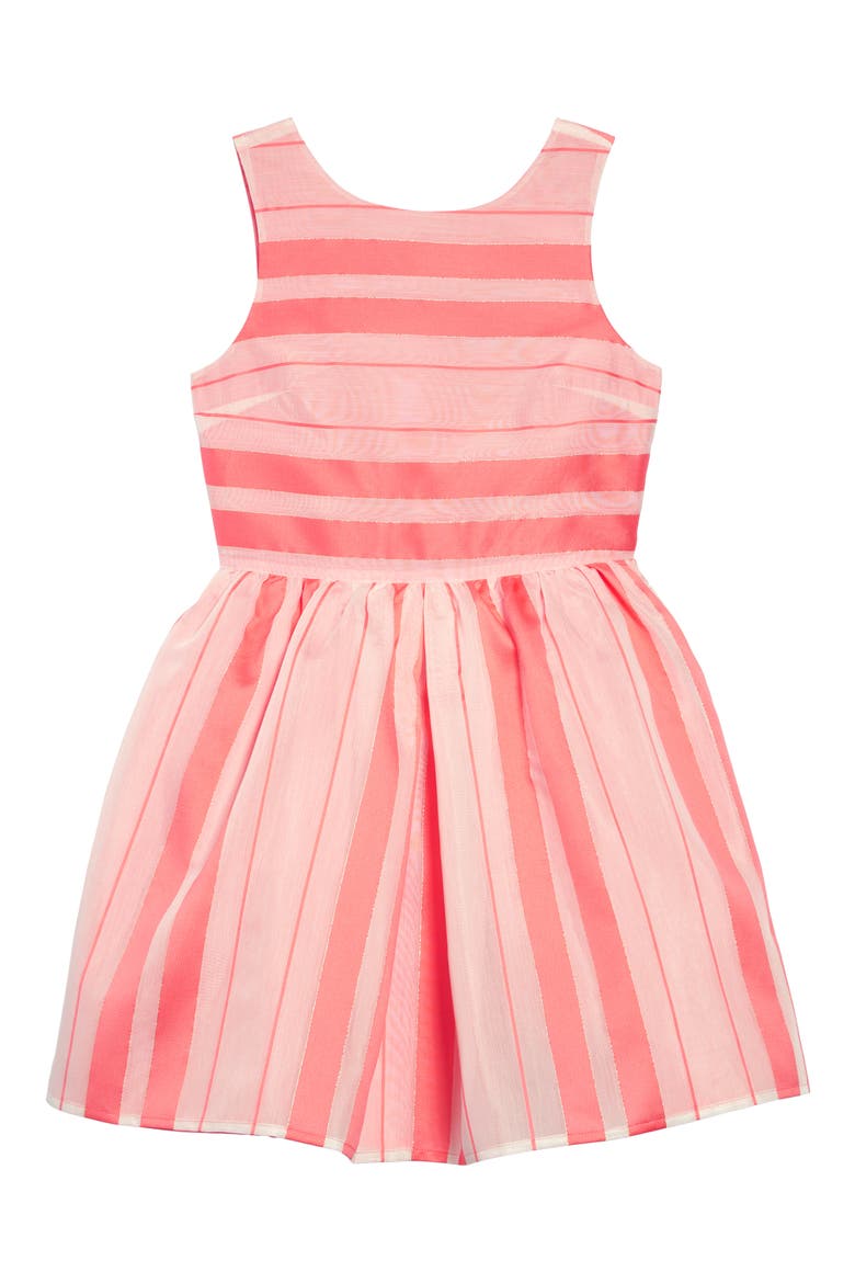 Satin Stripe Fit & Flare Dress, Main, color, SHELL PINK