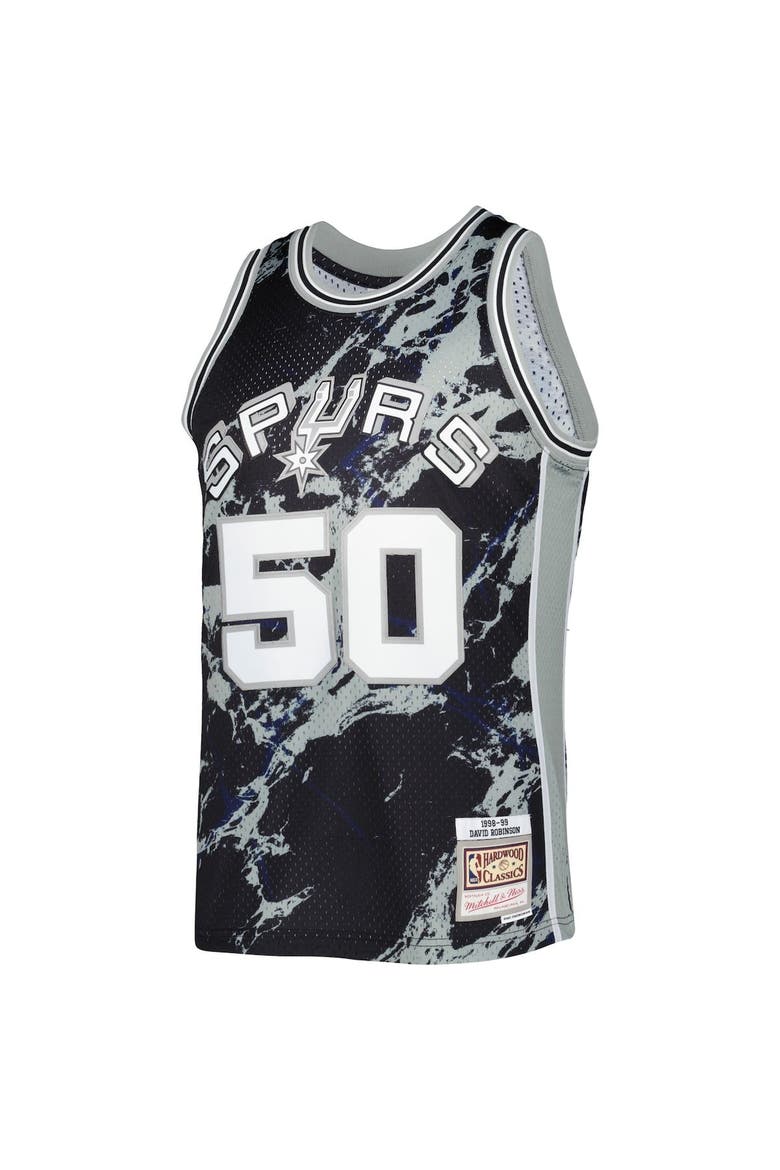 Men's Mitchell & Ness David Robinson Black San Antonio Spurs 1998/99 Hardwood Classics Marble Swingman Jersey, Alternate, color, Black
