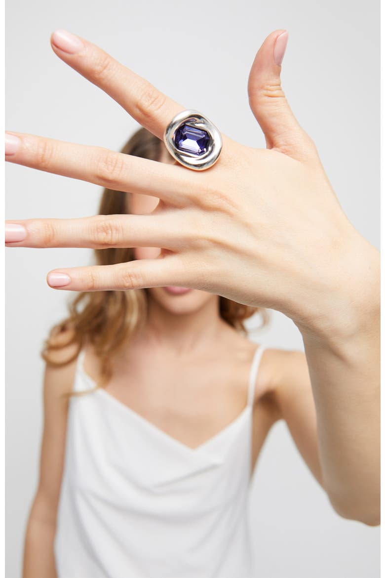 Sterling Silver-Plated Ring with Purple Crystal, Alternate, color, Silver