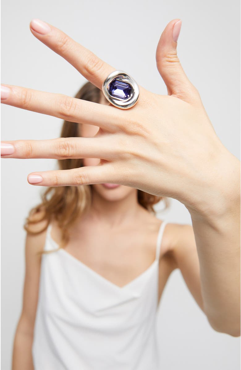 UNODE50 Sterling Silver-Plated Ring With Purple Crystal, Alternate, color, Metallic Silver