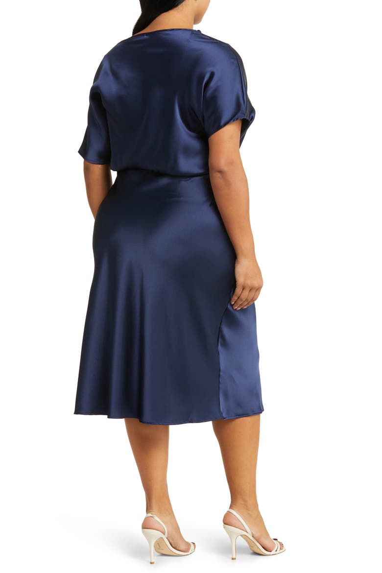 Satin Off the Shoulder Dress, Alternate, color, NAVY